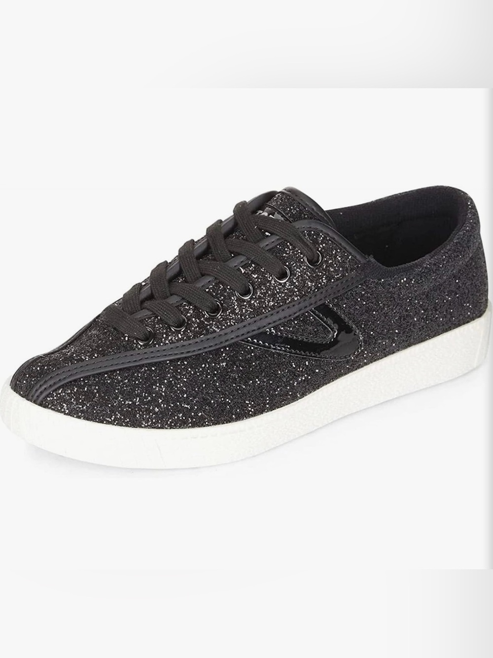 Tretorn Black Glitter Low-Top Lace-Up Sneaker, Size 11